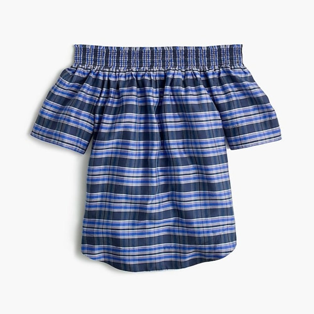 J.Crew Collection off-the-shoulder Silk Plaid Top